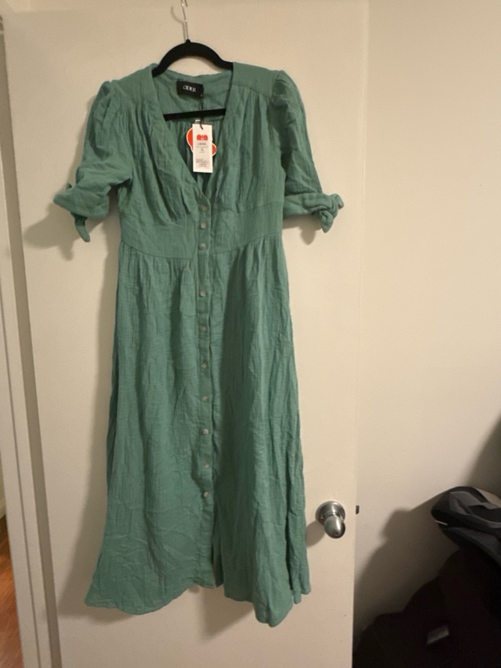 Cider Light Teal Button-Front Midi Dress